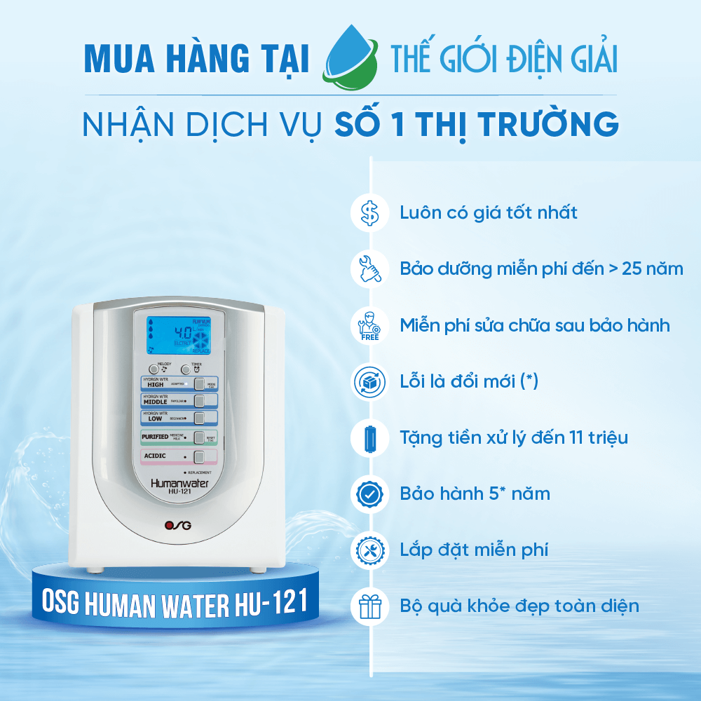 Máy lọc nước iON kiềm OSG Human Water HU-121 Nhật Bản Giá Tốt